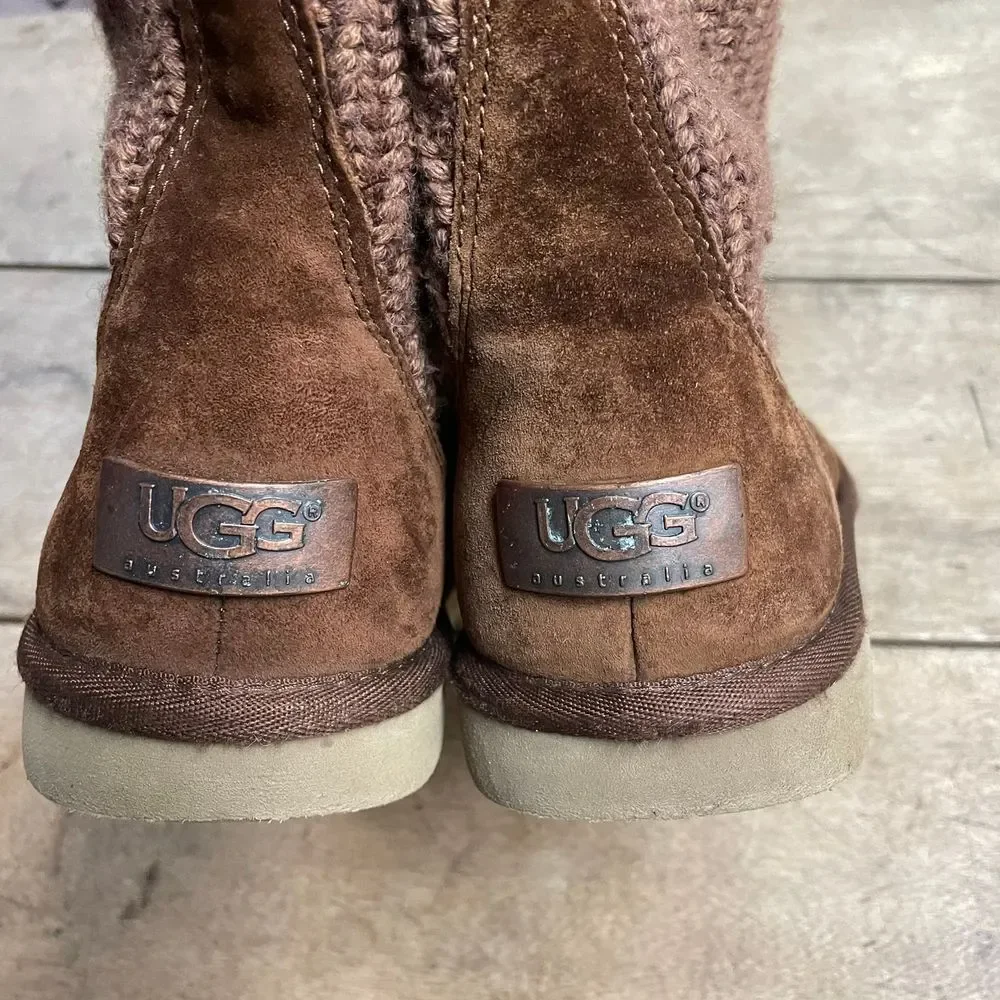 UGG Australia Boots Womens Size 5 Tan Leather‎ Mid Calf Winter Shearling
